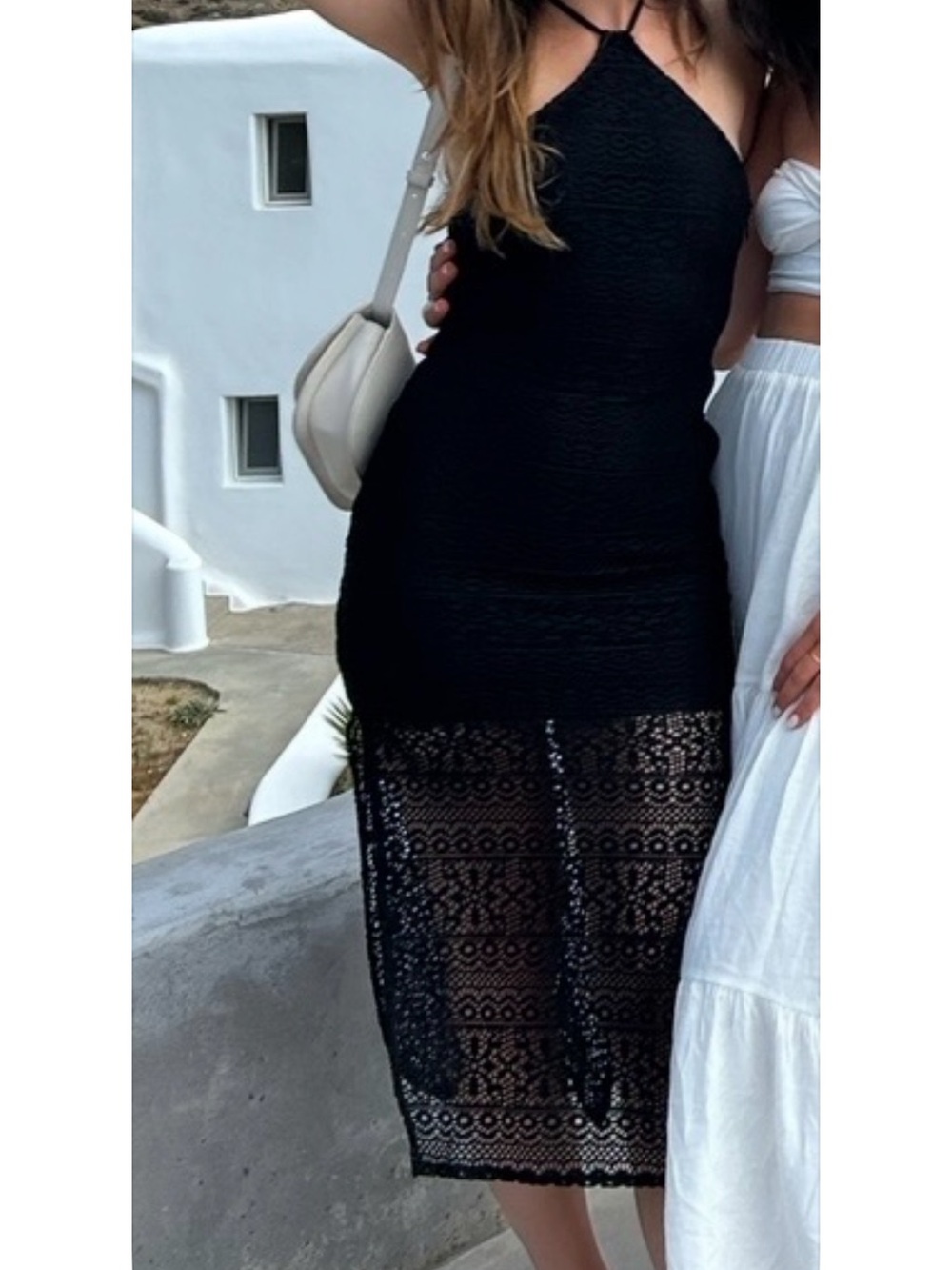 Divided Black Lace Midi Dress